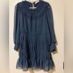 Sandro Gwen Polka-Dot Smocked Dress